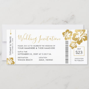 Invitation Billet Pass d'embarquement Gold Hibiscus Hawaii Ma