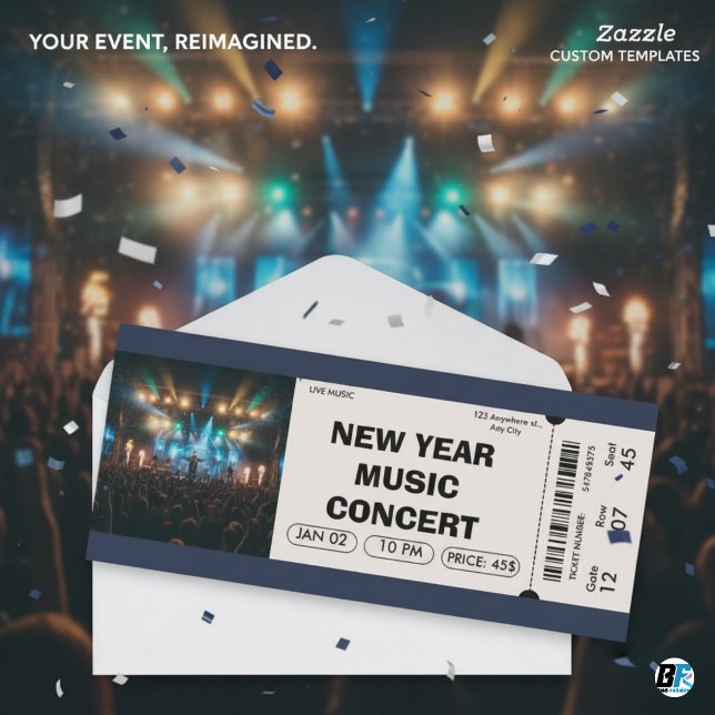 Invitation Billet personnalisé pour le concert de musique du  (New Year Concert Ticket)