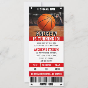 Invitation Billet Personnel Sport Basket-ball Anniversaire