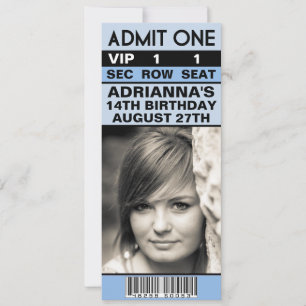 Invitation Billet photo Baby Blue VIP fête d'anniversaire