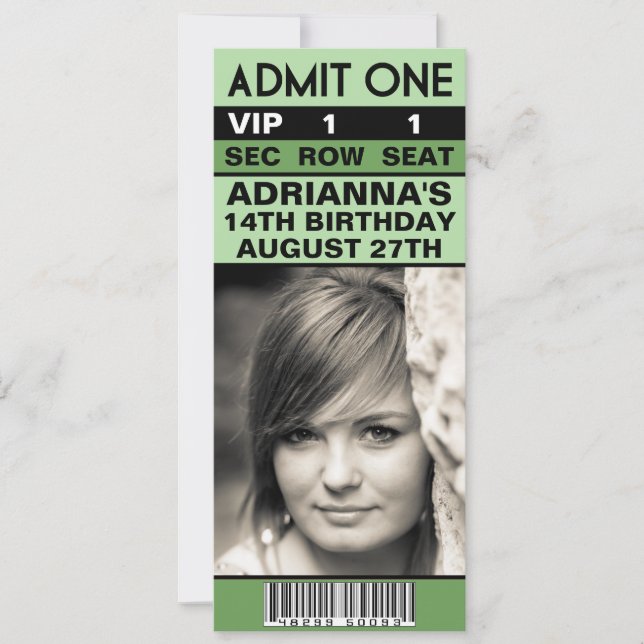 Invitation Billet photo VIP vert Mint Anniversaire (Devant)