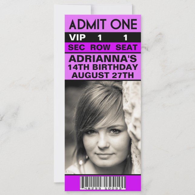 Invitation Billet photo VIP violet orchidée fête d'anniversai (Devant)