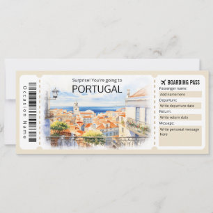 Invitation Billet Portugal Avion modifiable, Voyage Portugal