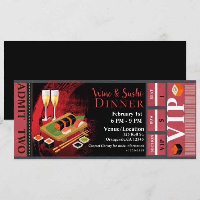 Invitation Billet pour événement VIP dîner déjeuner vin & sus (Devant / Derrière)