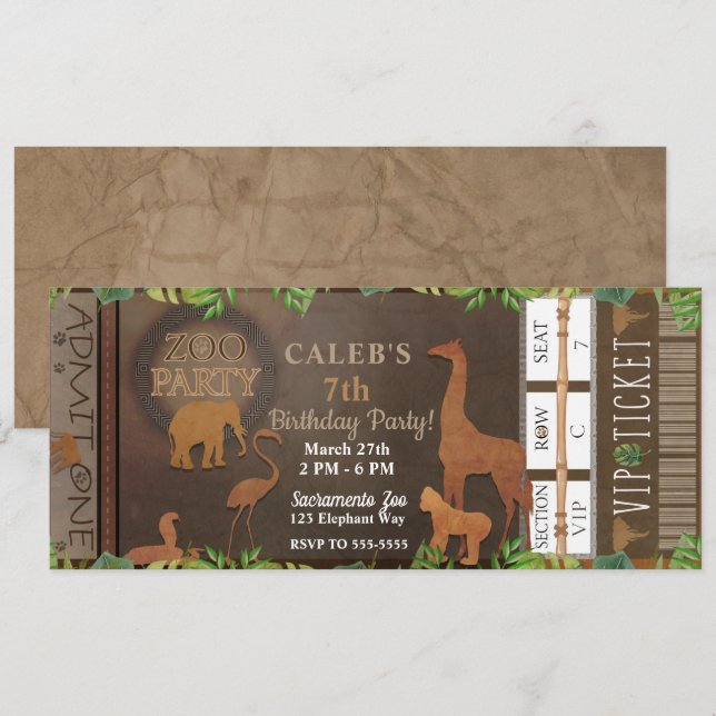 Invitation Billet pour la fête d'anniversaire des animaux bru (Devant / Derrière)
