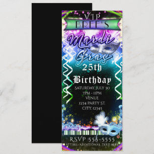 Invitation Billet pour la fête d'anniversaire VIP Mardi Gras 