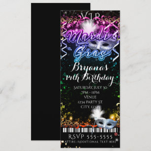 Invitation Billet pour la fête d'anniversaire VIP Mardi Gras 