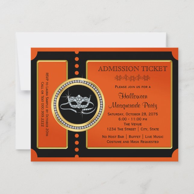 Invitation Billet pour la Soirée Masquée d'Halloween (Devant)