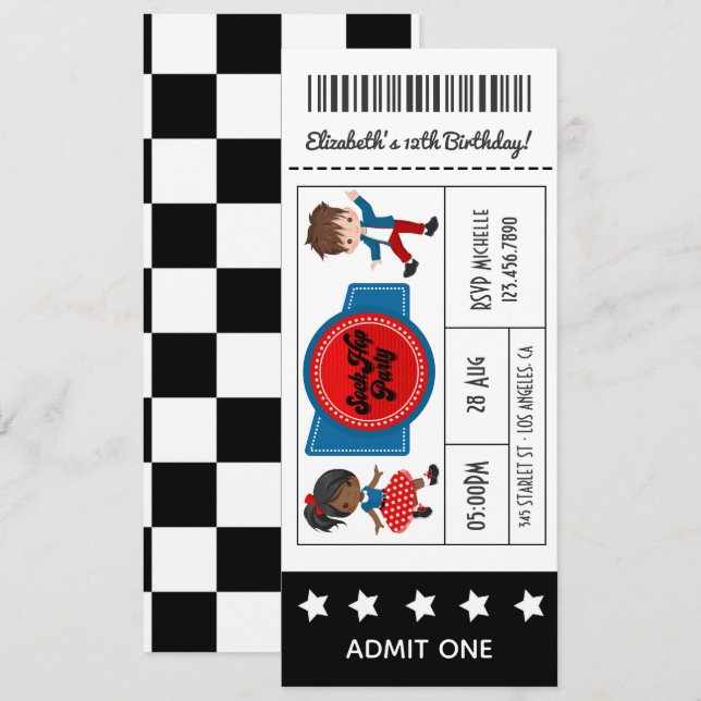 Invitation Billet pour la soirée Sock Hop du 4 juillet (Devant / Derrière)