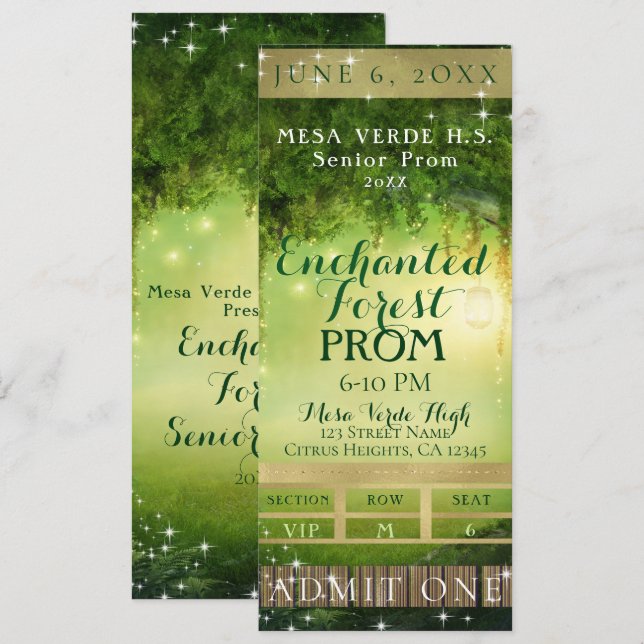 Invitation Billet pour la soirée VIP Prom de la Forêt Verte E (Devant / Derrière)