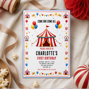Invitation Billet pour le Cirque Rouge Moderne 1er Anniversai