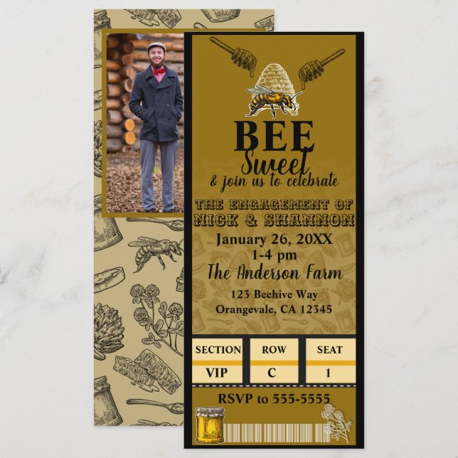 Invitation Billet pour l'événement d'anniversaire de la ruche (Devant / Derrière)