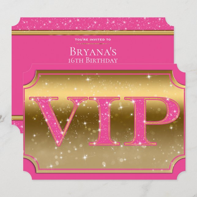Invitation Billet pour l'événement de fête VIP Glam paillette (Devant / Derrière)