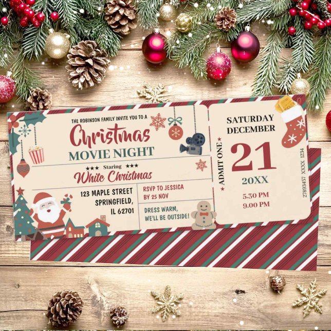 Invitation Billet pour une soirée cinéma de Noël (Créateur téléchargé)