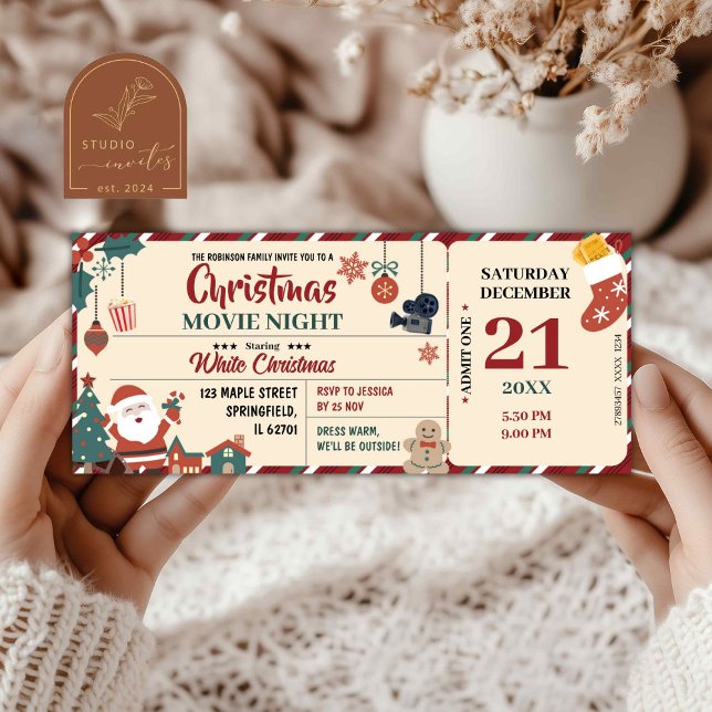 Invitation Billet pour une soirée cinéma de Noël (Créateur téléchargé)