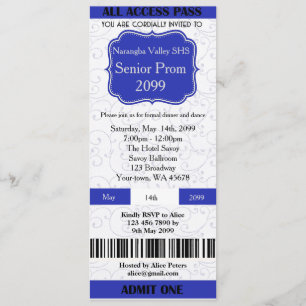 Invitation Billet Prom, n'importe quelle occasion,