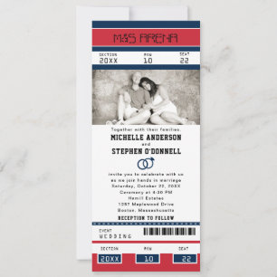 Invitation Billet Red Blue Hockey avec anneaux Mariages