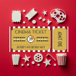 Invitation Billet Retro Movie N'importe quel âge fête d'anniv