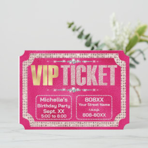 Invitation Billet Rose Chaud et Diamants Dorés avec Paillette