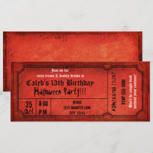 Invitation Billet rouge vintage de fête d'anniversaire de