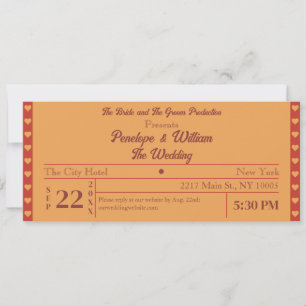 Invitation Billet Simple Retro Style Mariage orange
