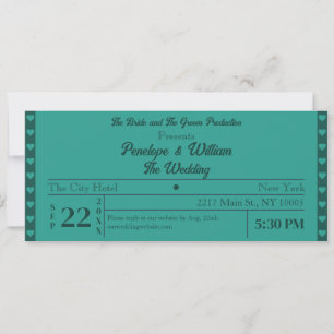 Invitation Billet Simple Retro Style Mariage vert