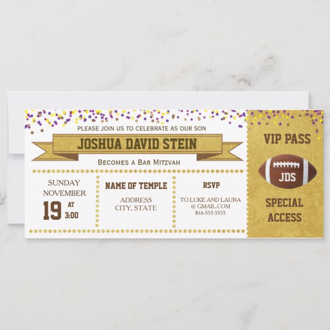 Invitation Billet Thème Football Bar Mitzvah (Devant)
