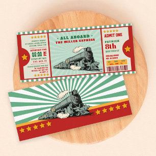 Invitation Billet Train Vert Anniversaire Passe d'Embarquemen