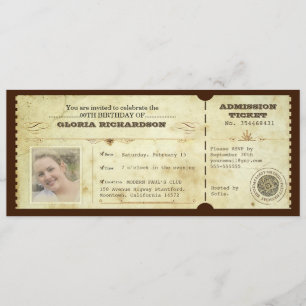 Invitation billet vintage d'anniversaire avec votre photo