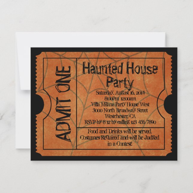 Invitation Billet vintage Haunted Maison Halloween (Devant)