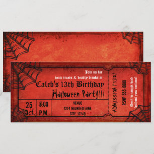 Invitation Billet vintage rouge pour soirée Halloween Toile d