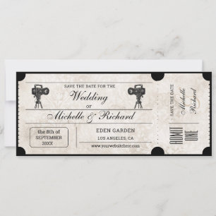 Invitation Billet vintage Rustic Movie Enregistrer la date