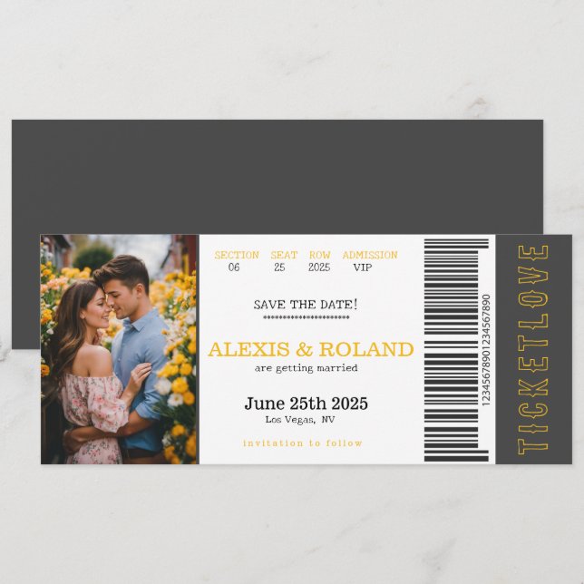 Invitation Billet VIP 1 Photo Enregistrer La Date (Devant / Derrière)