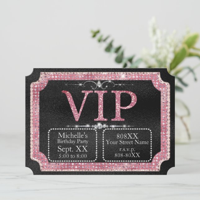 Invitation Billet VIP Black & Pink Diamonds (Debout devant)