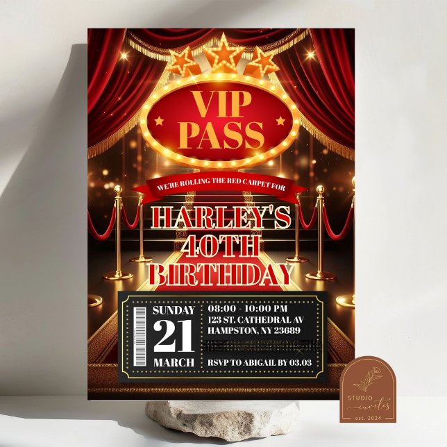Invitation Billet VIP Glamour Première Hollywood Anniversaire (Créateur téléchargé)