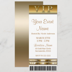 Invitation Billet VIP Gold & White Soirée élégante de dîner