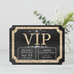 Invitation Billet VIP Paillettes d'Or et Diamants sur Fond No