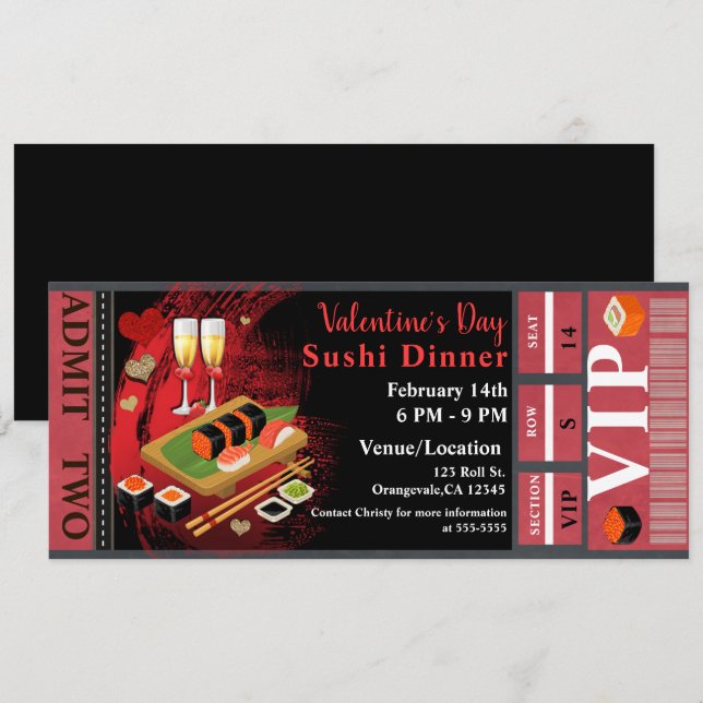 Invitation Billet VIP pour le dîner de la Saint-Valentin, sus (Devant / Derrière)