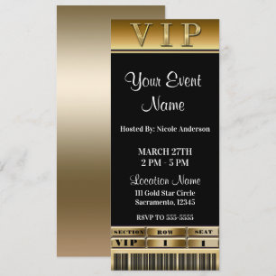 Invitation Billet VIP Soirée Élégante Or & Noir