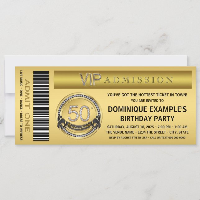 Invitation Billet VIP Ticket Or 50e Anniversaire (Devant)