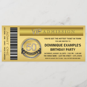 Invitation Billet VIP Ticket Or 50e Anniversaire