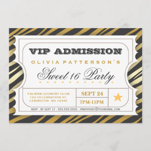 Invitation Billet VIP Zebra Glam Sweet 16 Anniversaire