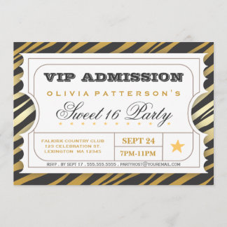 Invitation Billet VIP Zebra Glam Sweet 16 Anniversaire