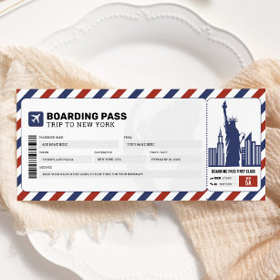 Invitation Billet voyage avion New York Boarding Pass