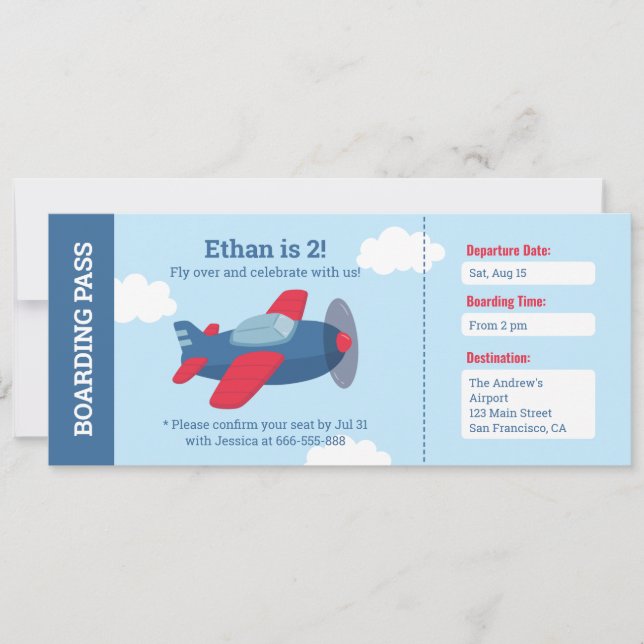 Invitation Billets d'avion Boys d'anniversaire (Devant)