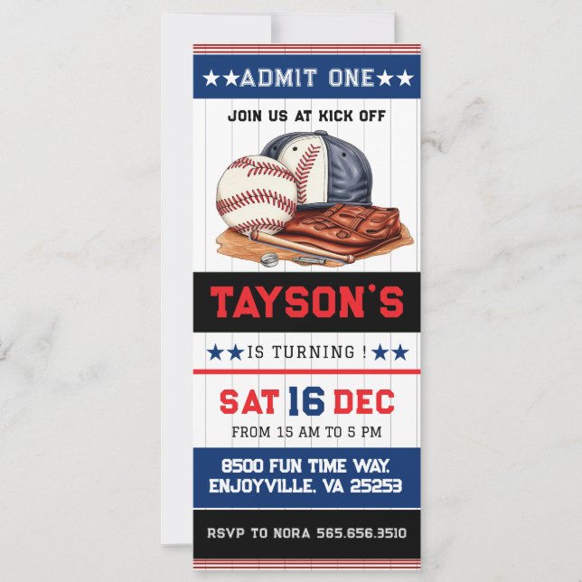 Invitation Billets de base-ball de première année en bas 1er  (Devant)