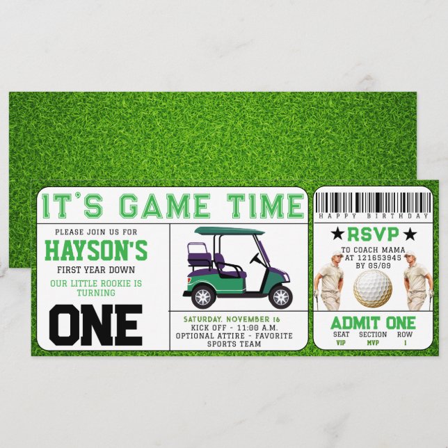 Invitation Billets de golf de l'année dernière 1er anniversai (Devant / Derrière)