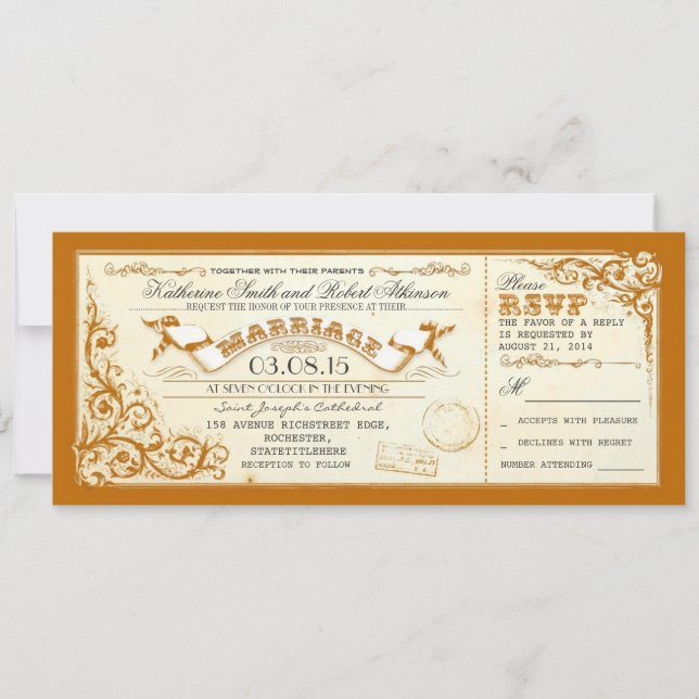 Invitation billets de mariage vintage & bleu élégant fleuris (Devant)