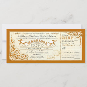 Invitation billets de mariage vintage & bleu élégant fleuris