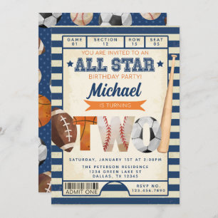 Invitation Billets de sport 2e fête d'anniversaire